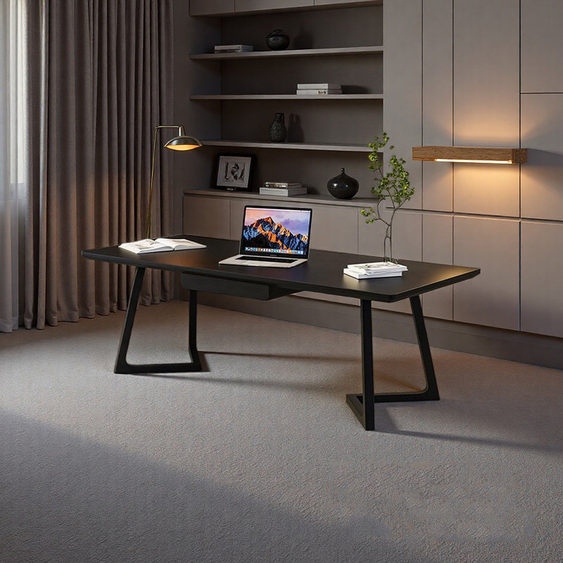 Black rectangular desk, 28.74" H x 86.61" W x 31.49" D