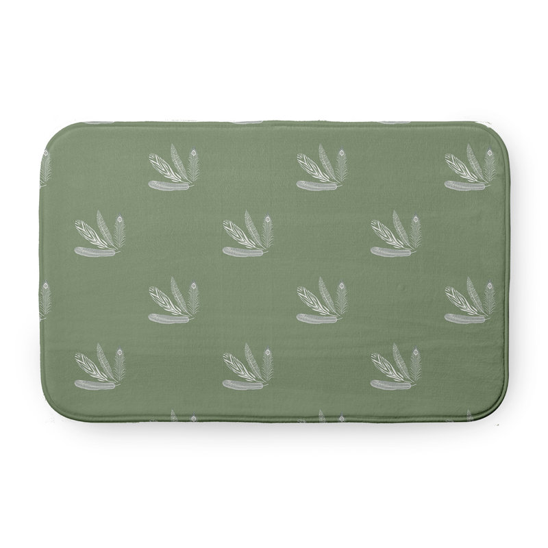 Tapis de bain à motif de plumes, L 21 po x L 34 po, Vert