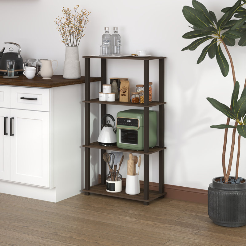 4-Tier 43.3" Corner Shelf, Open Shelves for Display and Storage, Walnut