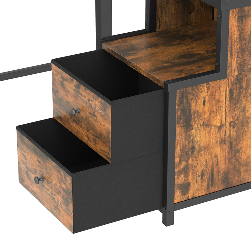 Lit mezzanine double en métal noir avec bureau, tiroirs, fonctionnement silencieux et rangement durable intégré, conception antirouille, réducteur, accès sécurisé