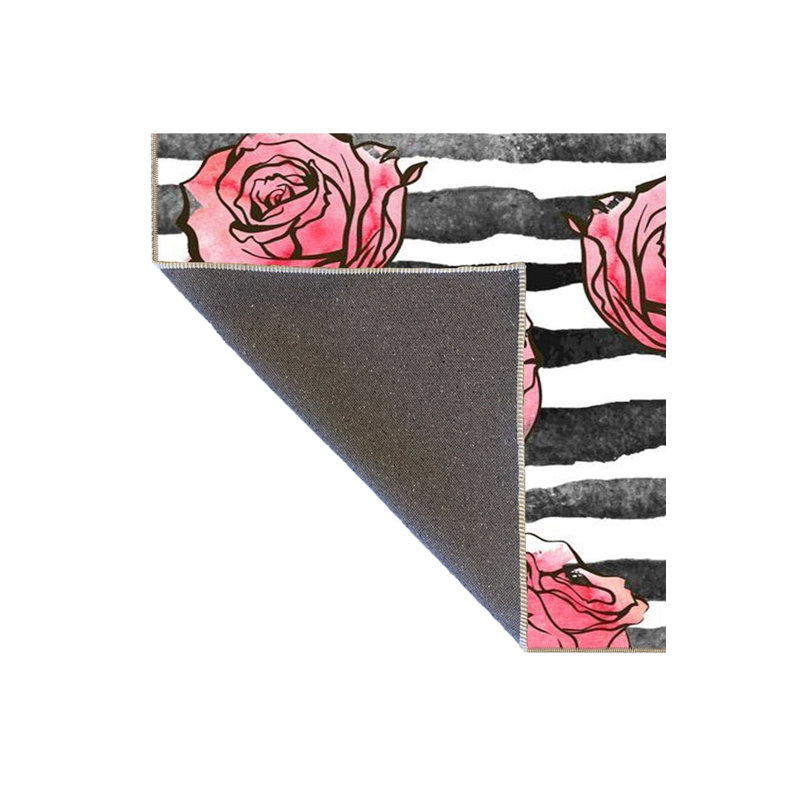 Tapis décoratif moderne à rayures florales gris, Sous-tapis rond 3 pi 3 po inclus