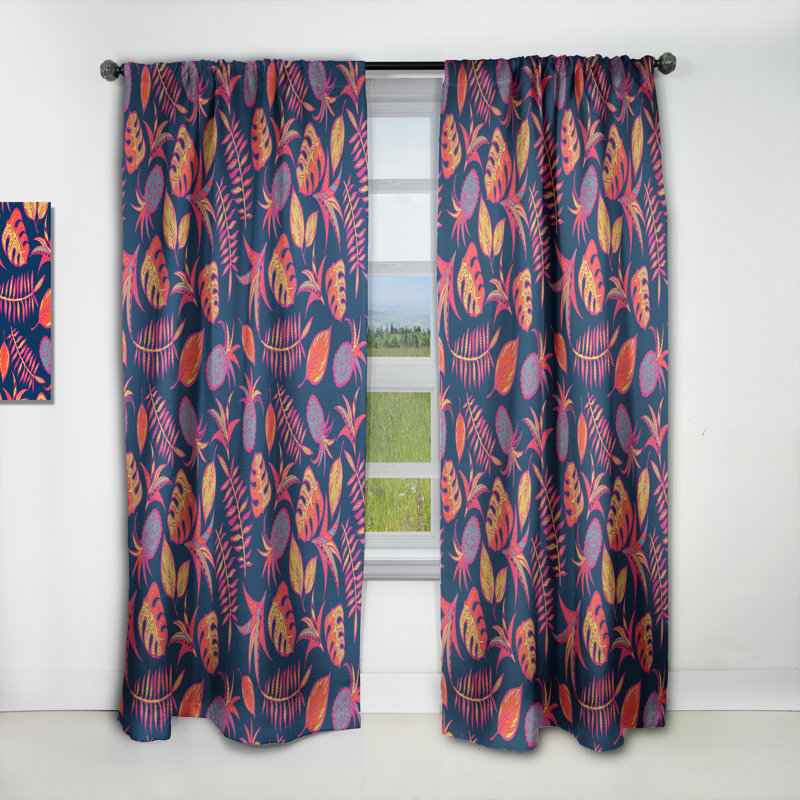Dessin de motif tropical - Rideau simple occultant avec motif de nature tropicale, L 52 po x L 63 po