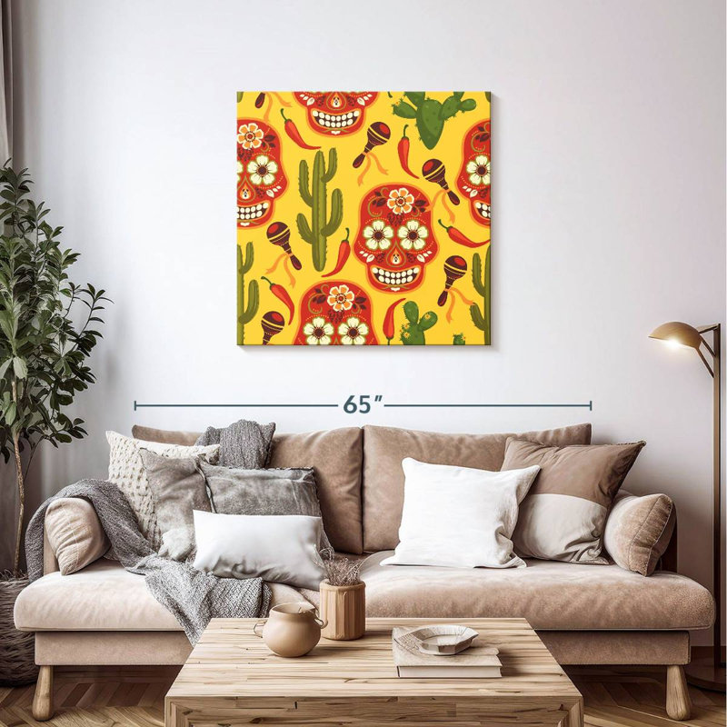 Lelend calavera et motif de cactus, H 36 po x l 36 po