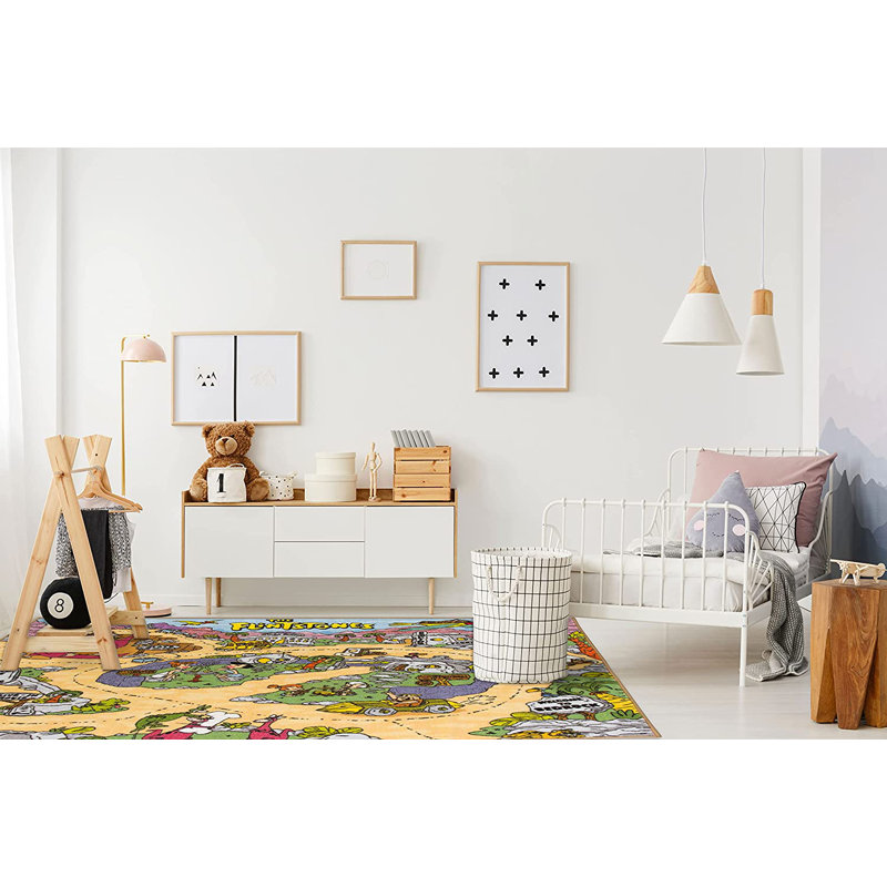 The Flintstones City Road Car Educational Learning Game Non Slip Kids Rug Classroom Playroom Mat, Rectangle 8'2" x 9'10"