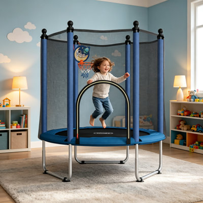 Trampoline pour enfants 48 po avec filet de clôture et panier de basketball pour enfants