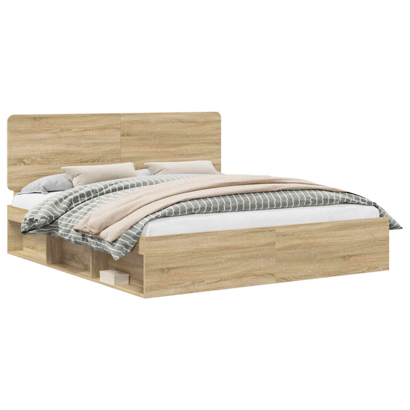 Solid Wood Bed, Kingsize (5'), Grey Sonoma