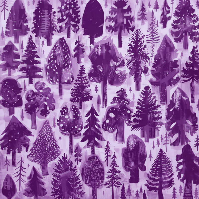 Couvertures monochromes illustrées de forêt, L 60 po x H 80 po, Mauve moyen / mauve foncé