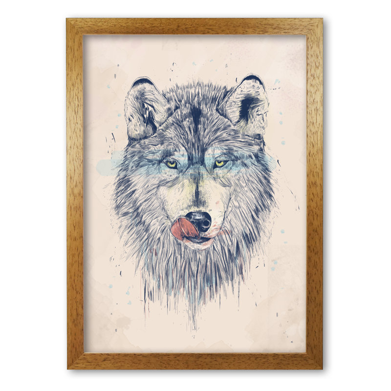 Dinner Time Wolf by Mercedes Lopes Charro - Print, Honey Oak, 84 cm H x 59.4 cm W x 5 cm D