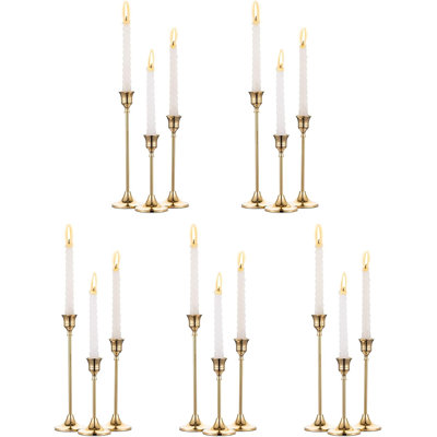 15-piece Brass Gold Taper Candle Holders