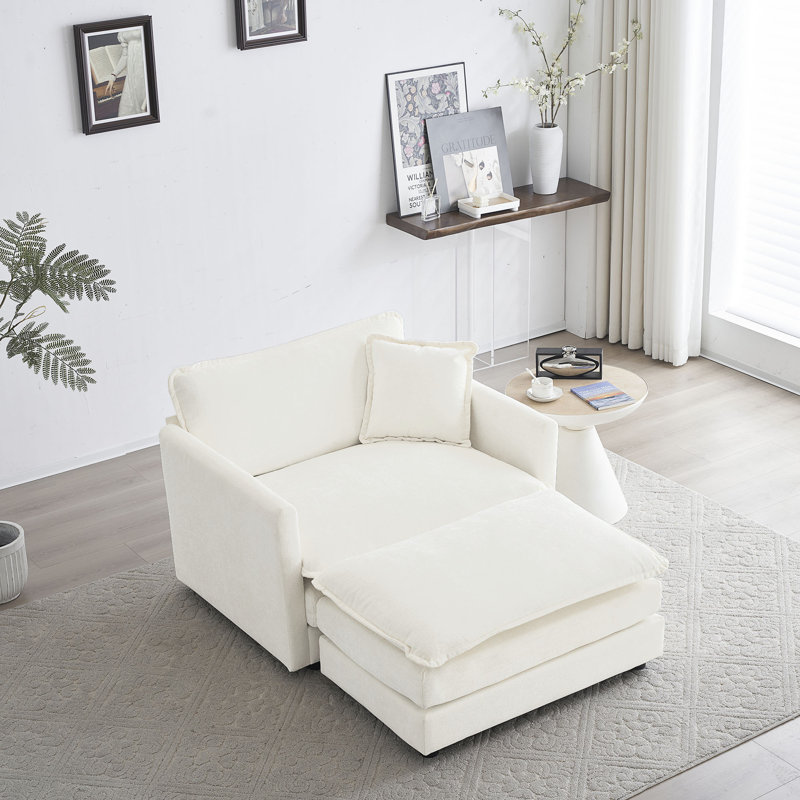 Chaise d'appoint moderne avec repose-pieds, H 33 po x l 41,4 po x P 57,44 po, Blanc