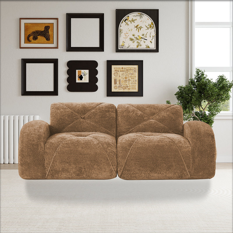 Canapé à double accoudoirs en tissu de velours luxueux rétro-chic, Brun
