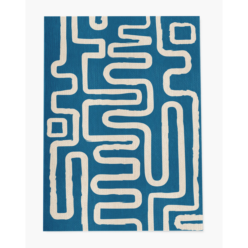 Tapis de chaise rectangulaire à poils courts Chikka, H 36 po x l 60 po, Turquoise, Beige