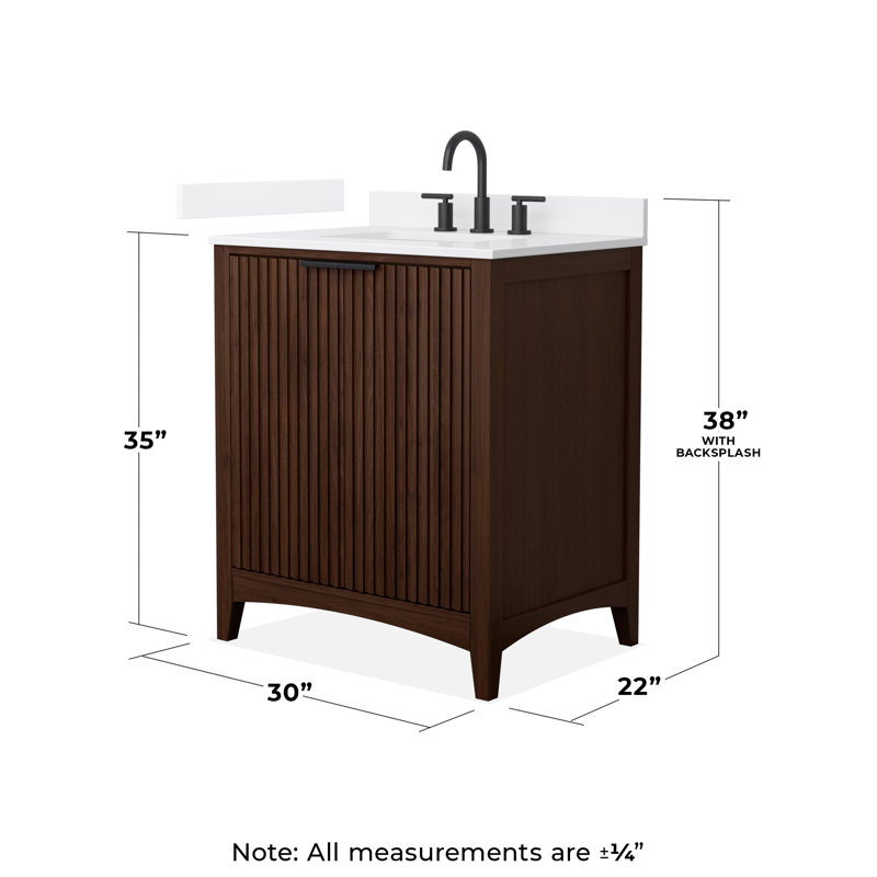 Palmilla 30" Freestanding Single Bathroom Vanity with Cultured Marble Top, Brown, Matte Black, White Cultured Marble
