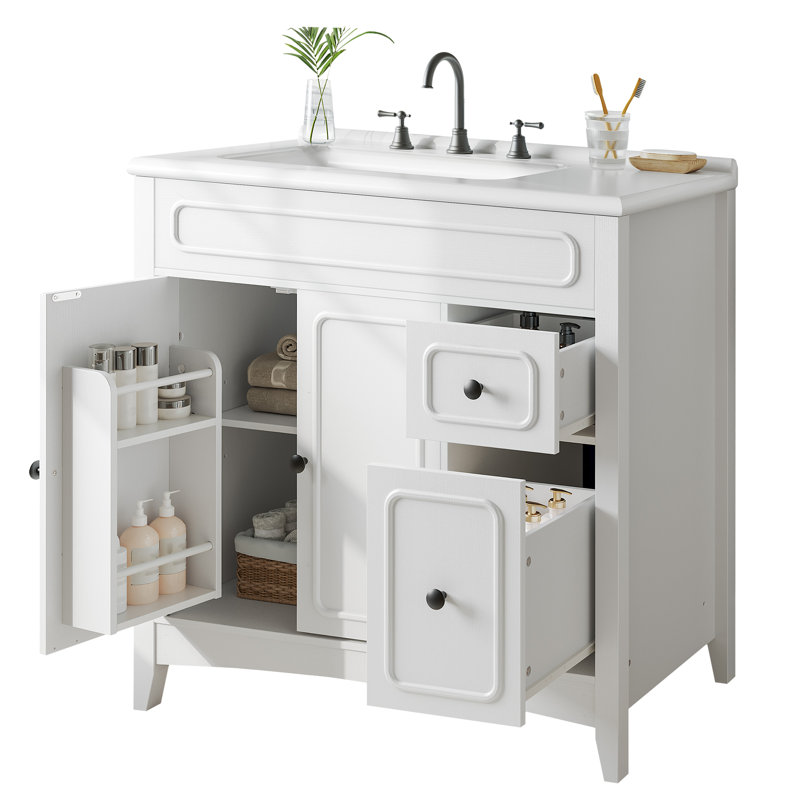 Meuble-lavabo de 36 po avec lavabo, armoire de rangement à double porte et double tiroir en céramique