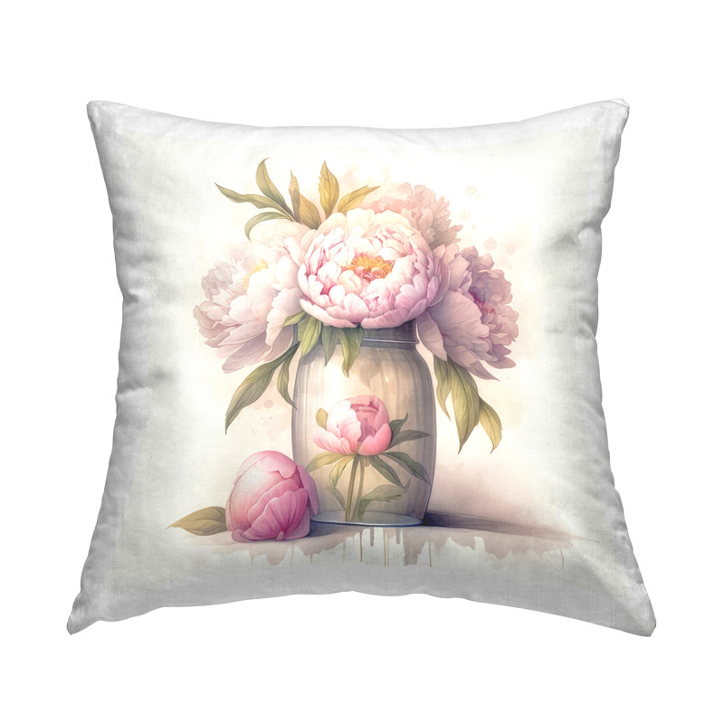 Coussin décoratif imprimé de pivoines roses douces par LSR Design Studio