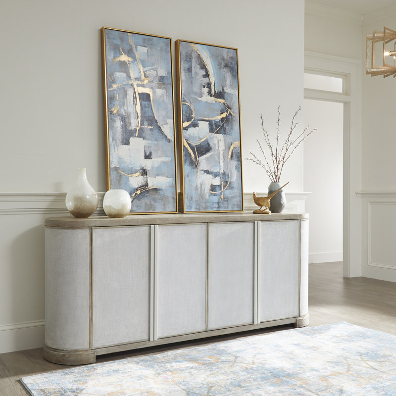 Light Natural 4-Door Linen Credenza with Adjustable Shelves