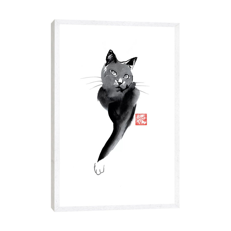Cat Line by Péchane - Print on Canvas, 66.04 cm H x 45.72 cm W, White Framed