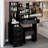 37-inch Left Bedside Vanity Table With Cushioned Stool And Large Sliding Mirror, High Capacity Storage, American Design, Black For Middle Spaces Stool, 24x22