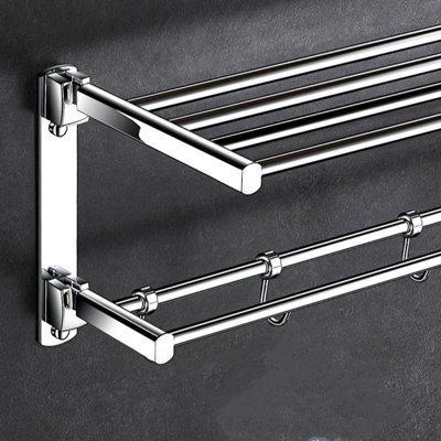 Solid Brass Wall-Mounted Bathroom Towel Rack With Foldable Shelf - Rustproof Space-Saving Organizer For Bath & Shower