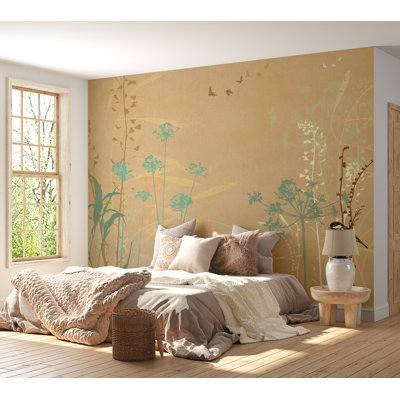 Papier peint floral - Oiseau dans le jardin