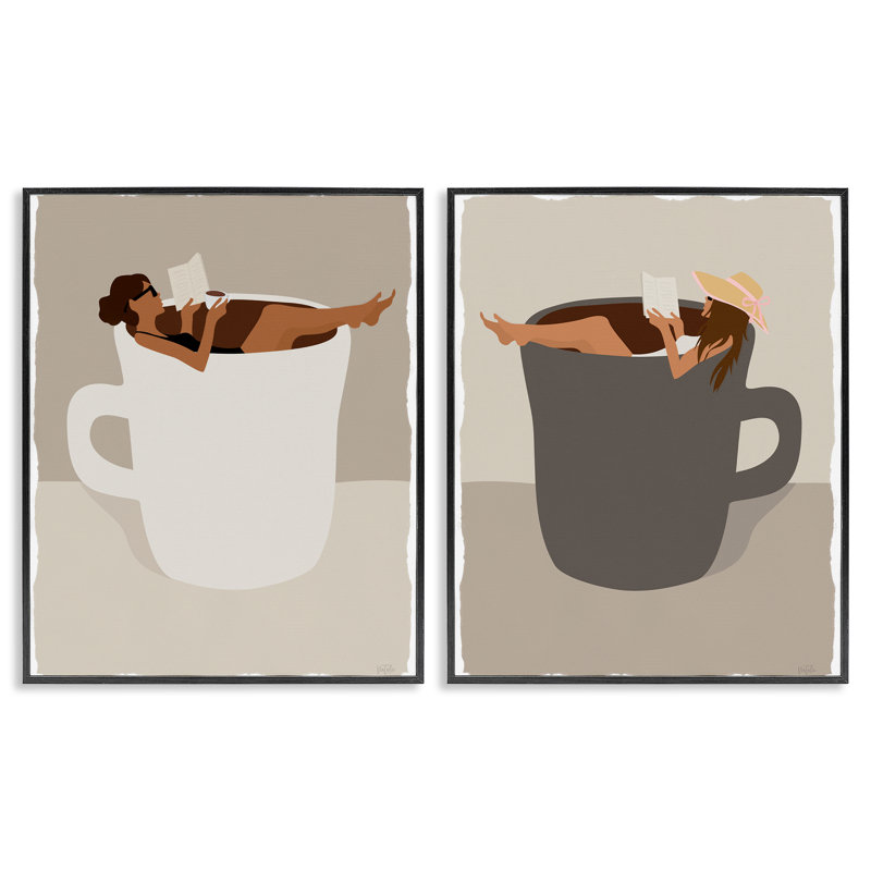 «Reading & Morning Coffee», ensemble de 2 giclées encadrées par Natalie Carpentieri, H 14 po x l 11 po