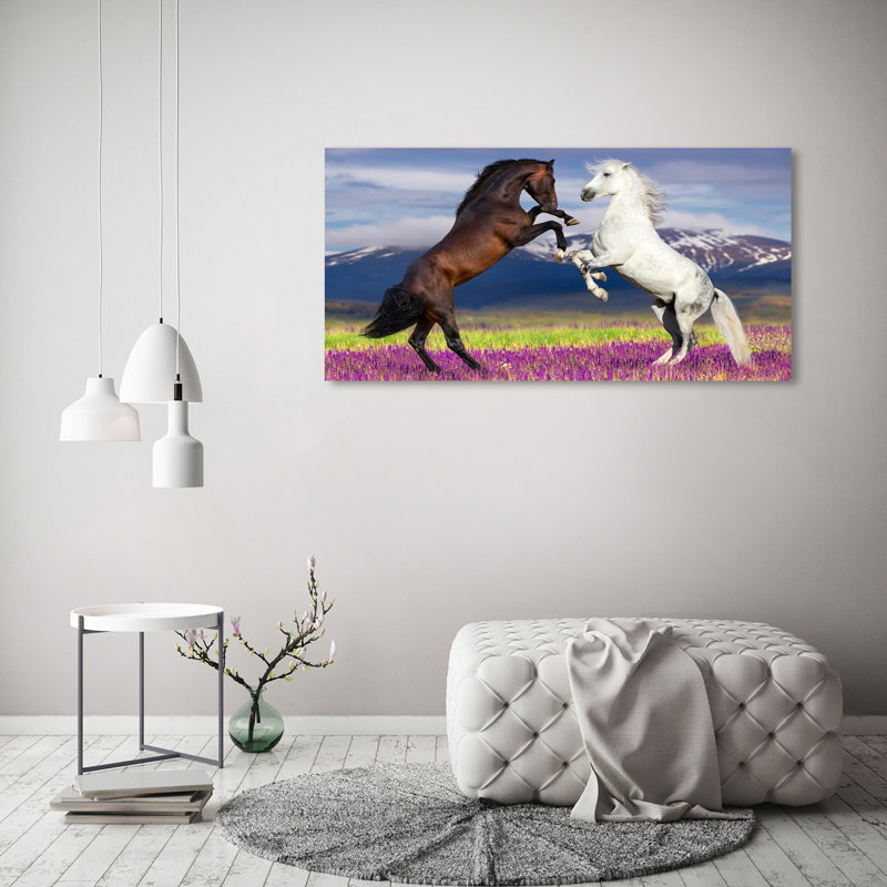 Horses Fighting Mountains - Wrapped Canvas Print