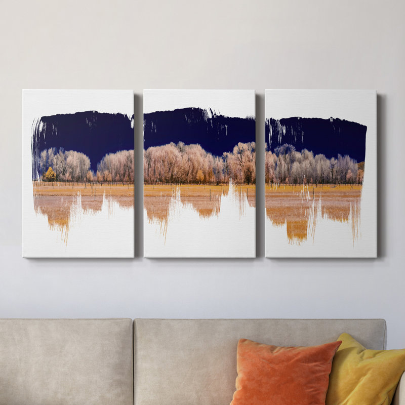 Treeline Panorama - Toile tendue avec châssis de qualité supérieure - Prêt à être accroché, H 48 po x l 96 po x P 1 po