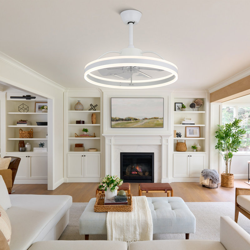  24'' White Ceiling Fan with Dimmable LED Light 3 Color Tone, 6 Speed Quiet DC Motor, App and Remote Control for Bedroom