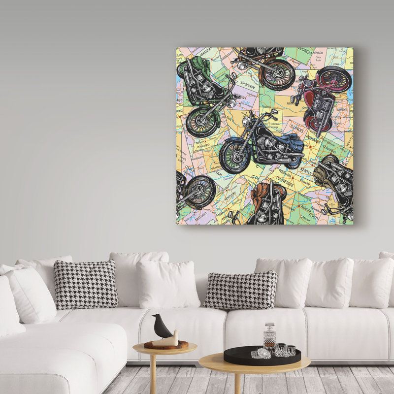 « motocyclette travel », art sur toile, H 14 po x l 14 po x P 2 po