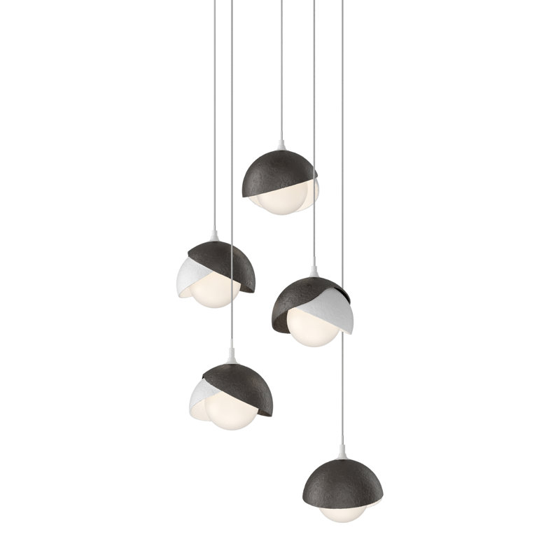 Luminaire suspendu géométrique à 5 lumières Brooklyn, Long: 15 po à 130 po, Blanc, Bronze huilé