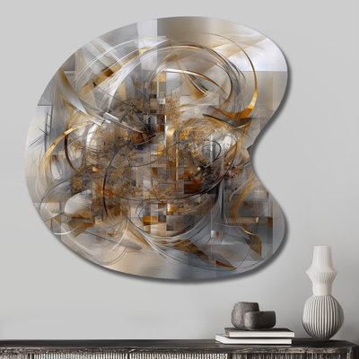 Encre liquide grise et dorée captivante - art abstrait asymétrique en métal en forme de goutte de marbre