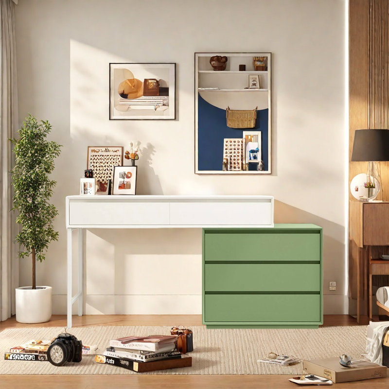 Cream Style Multi-Functional Dresser, White/Green