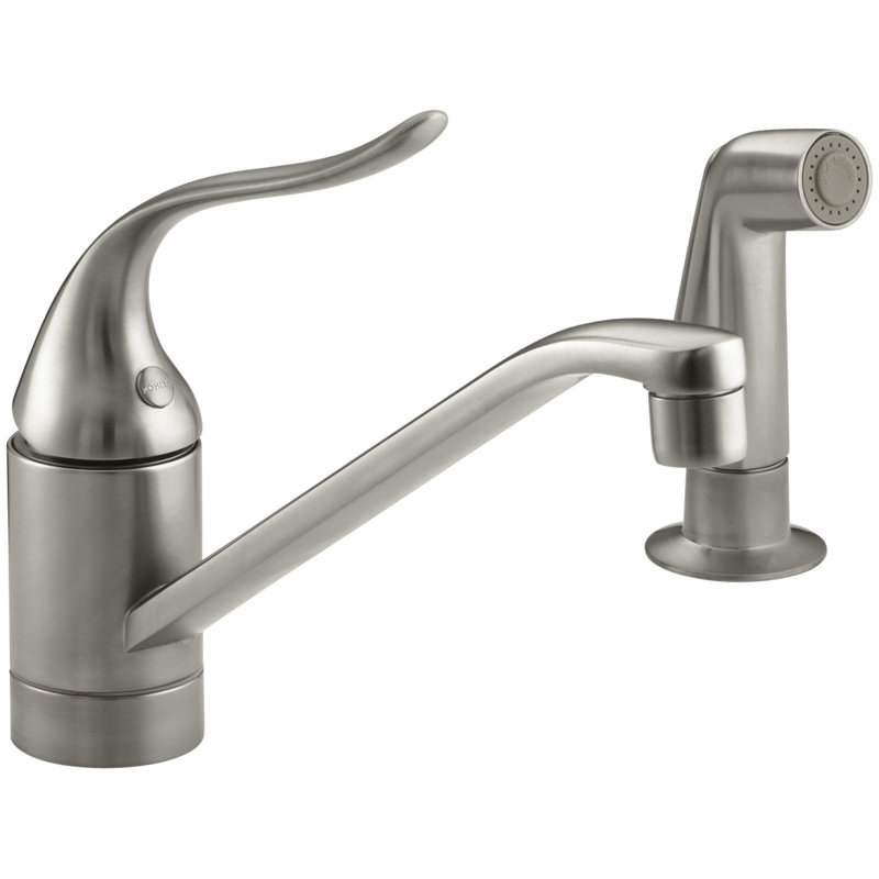 Coralais Two-Hole Kitchen Sink Faucet with 8-1/2" Spout, Matching Finish Side-Spray and Lever Handle, Vibrant Brushed Nickel