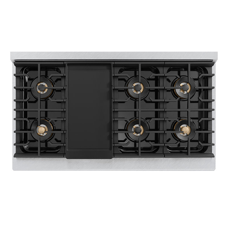 ZLINE Autograph 36 in. Satin Steel Paramount Rangetop with 6 DuoPro Burners and Bronze Accents, Polished Gold
