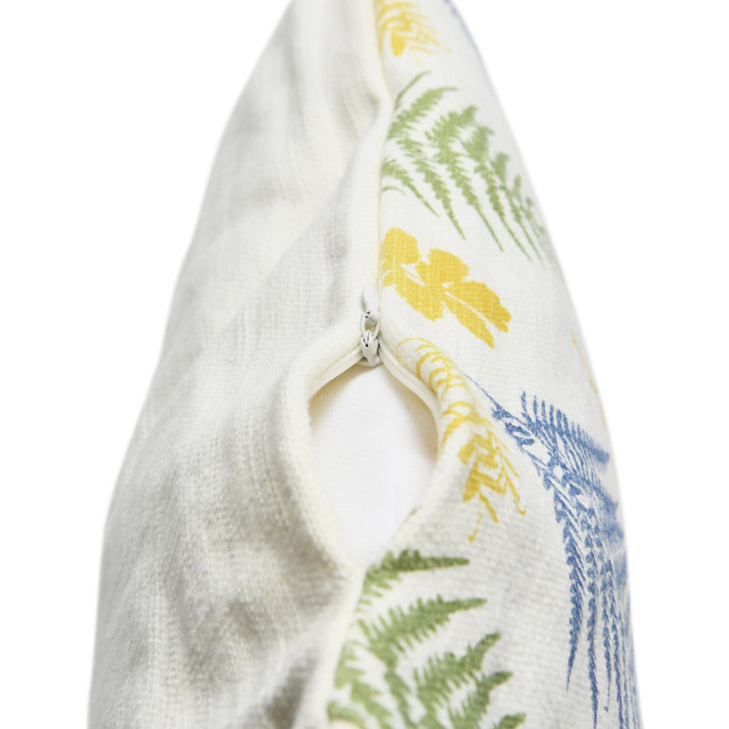 Botanical Print Cotton Square Pillow with Tassels
