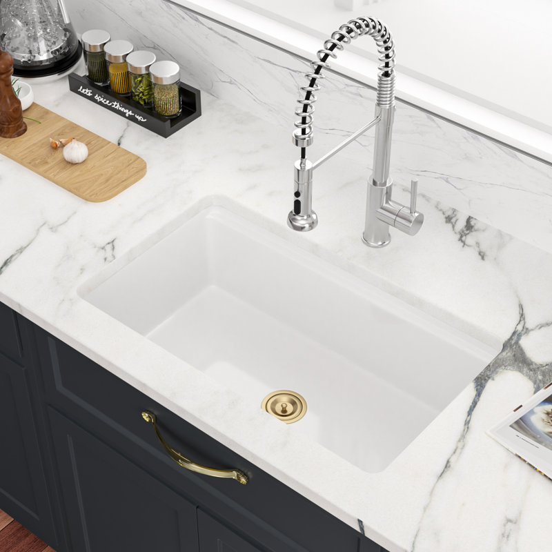 33" L x 19" W Large Single Bowl White Firecly Undermount/Drop-In Kitchen Sink with Ledge Workstation and Sink Grid Protection