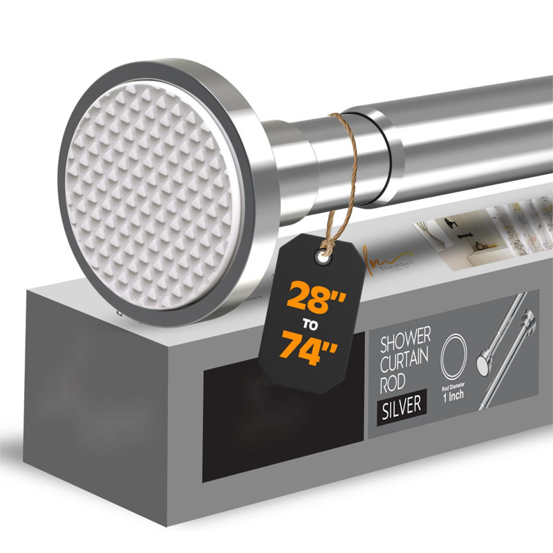 Adjustable Silver Stainless Steel Tension Shower Curtain Rod (28" - 74")