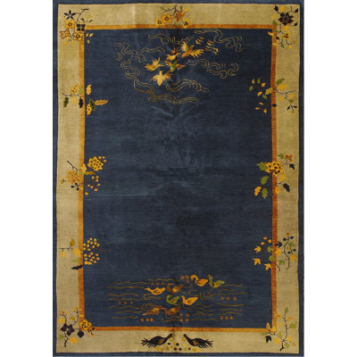 Antique Blue Color Art Deco Animal Design Chinese Rug