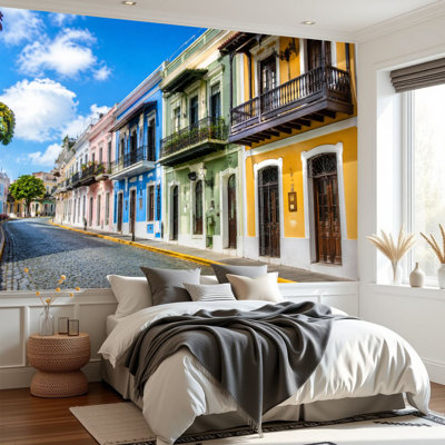 Wall Mural Peel and Stick Wallpaper old san juan puerto rico old town pictures Self-Adhesive Removable Contact Paper Wall Decor for Living Room Bedroom 69"H x 96"W