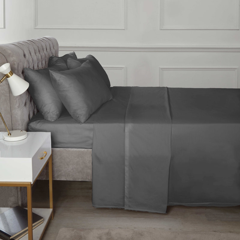 Asaru Percale Flat Sheet, Double (4'6), Dark Grey