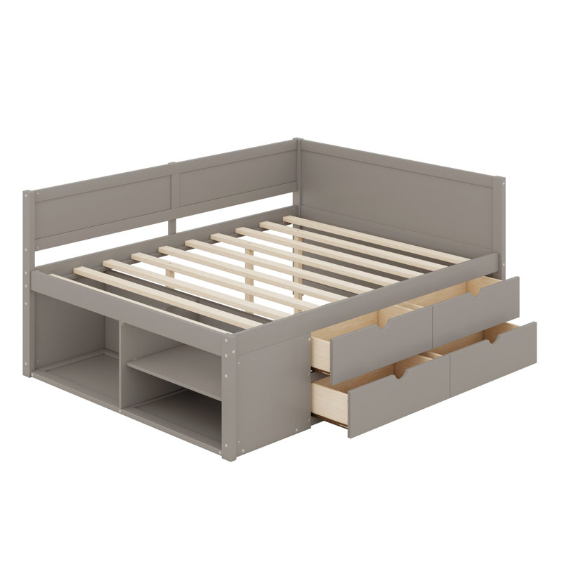 Space Saving Daybed Featuring Drawers and Shelves, Gray