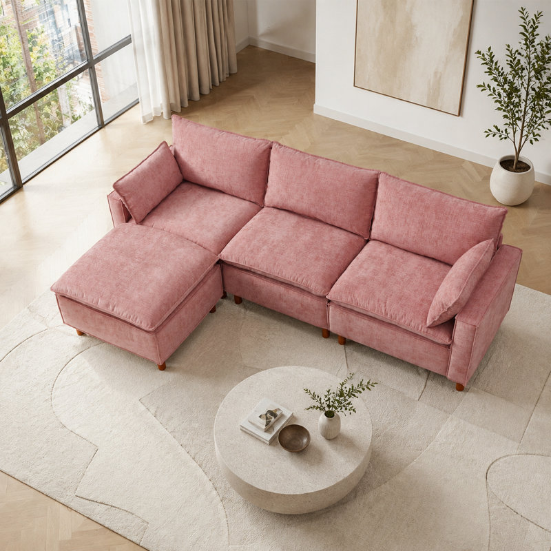 Titre du produit:
Canapé modulaire en L à 3 places en chenille 108,5 po Avelquessa avec repose-pieds mobile, sièges à ressorts ensachés et housses de coussin de dossier amovibles