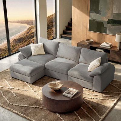 Rialto 3-Seat Modern Chenille Cloud Modular L-Shaped Sectional Sofa with Storage Ottoman, Washable Covers