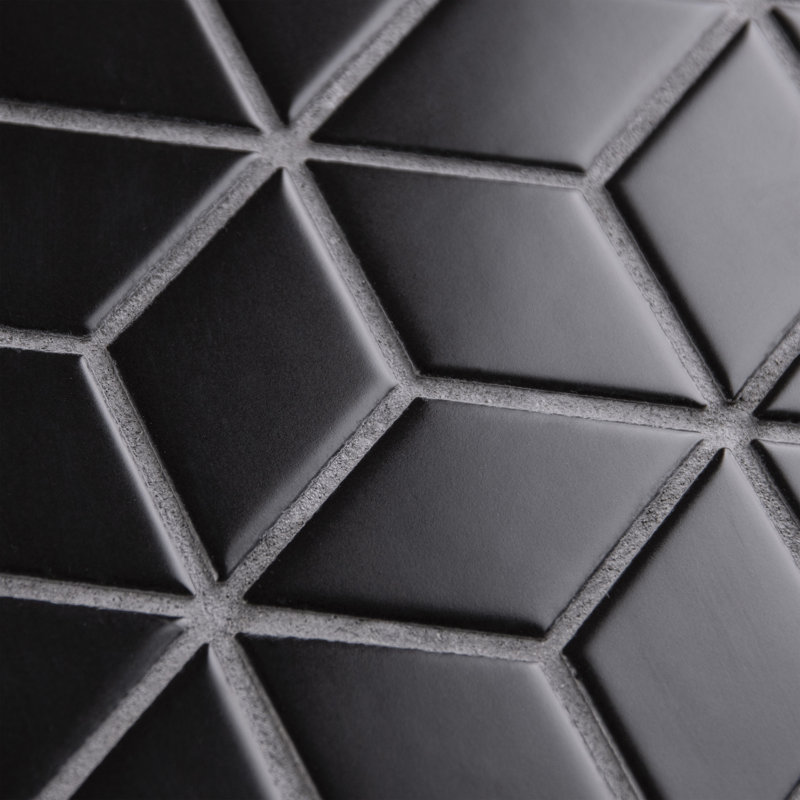 Metro Rhombus 10-1/2 " x 12-1/8 " Porcelain Mosaic Floor & Wall Tile, Matte Black