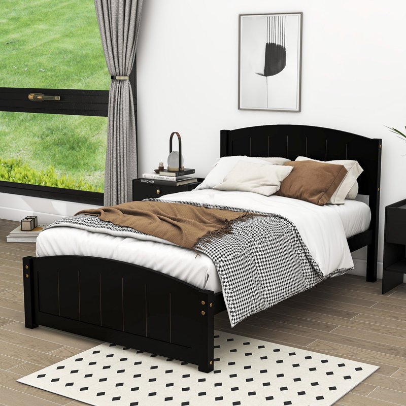 Lit plateforme simple en bois avec tête de lit, Espresso