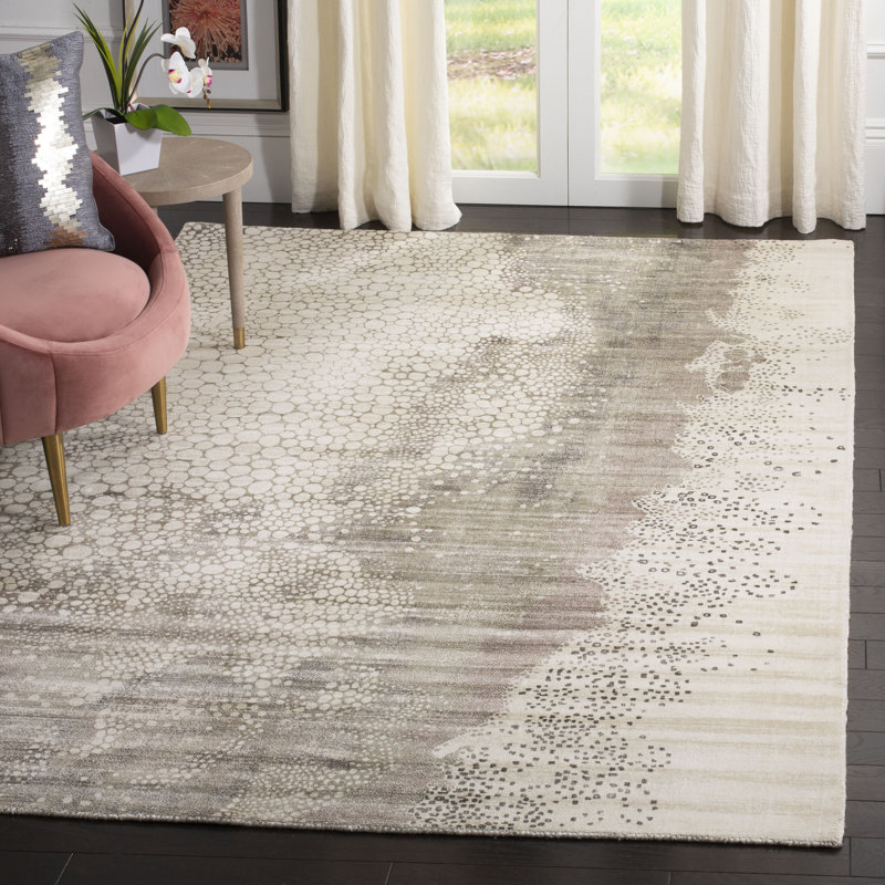 Tapis abstrait en viscose / coton tissé à la main Belle Haven en ivoire / beige, Rectangle 8 pi x 10 pi