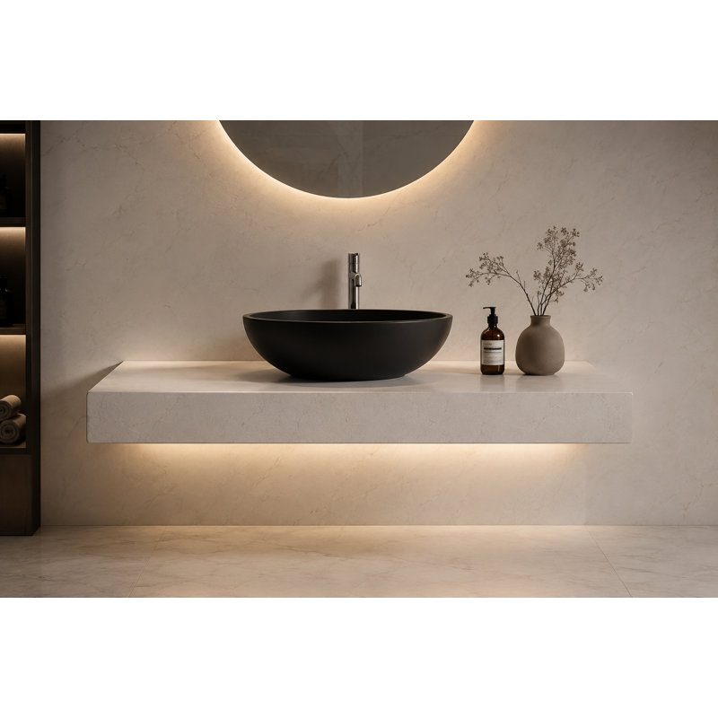 Lavabo de salle de bain vasque ovale 24 "x 13,8" en béton noir, Noir, noir, noir, noir