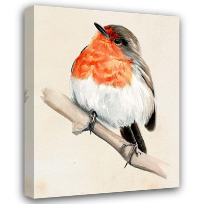 «Red Bird Barrel Studio®» par Jennifer Paxton, reproduction d'art sur toile tendue: Petit oiseau sur une branche IV