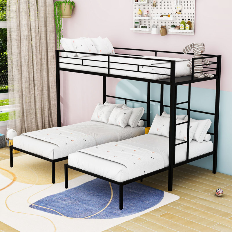 Yingst Kids Twin Over Twin Over Twin Bunk Bed, Black