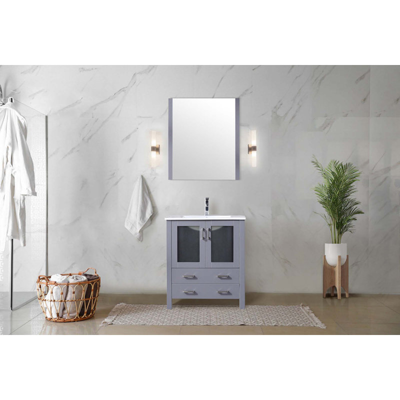 Dessus de meuble-lavabo en céramique, ensemble de robinet et miroir, Gris